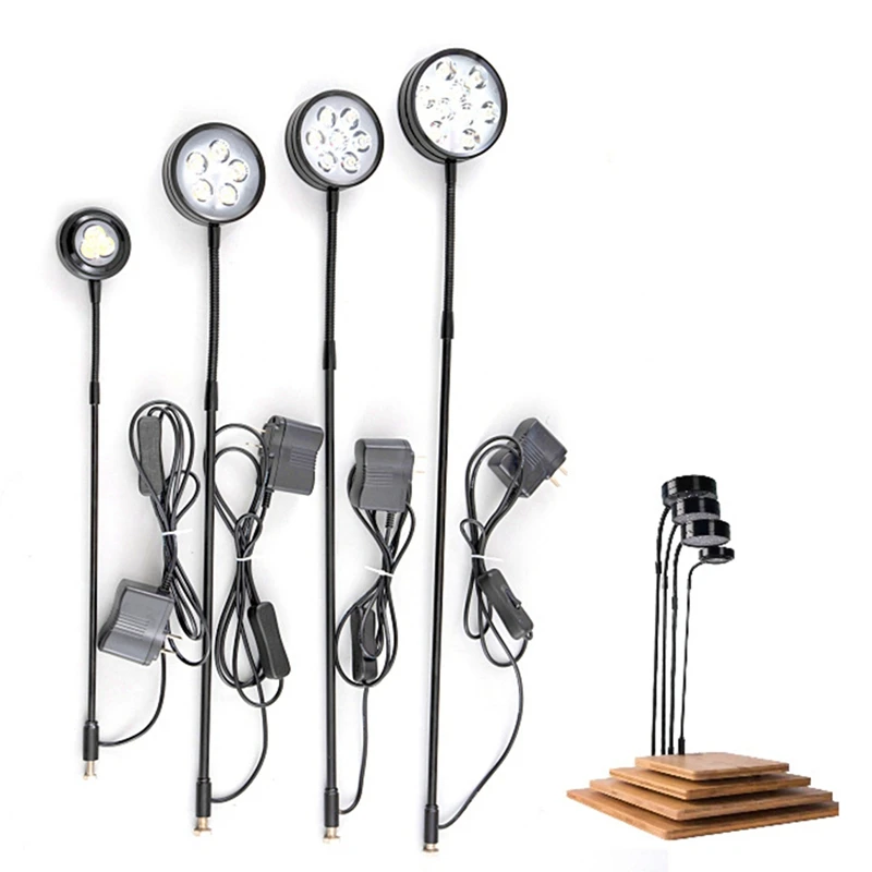 BAAG-LED Luce per acquario con lampada base in bambù per acquari Piante in vaso Piante grasse Paesaggio in miniatura Spina americana