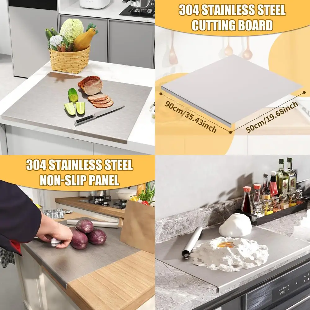 

Large Kitchen Stainless Steel Cutting Board with Rolling Pin, Ideal for Chopping and Cutting with Lip for Easy Handling