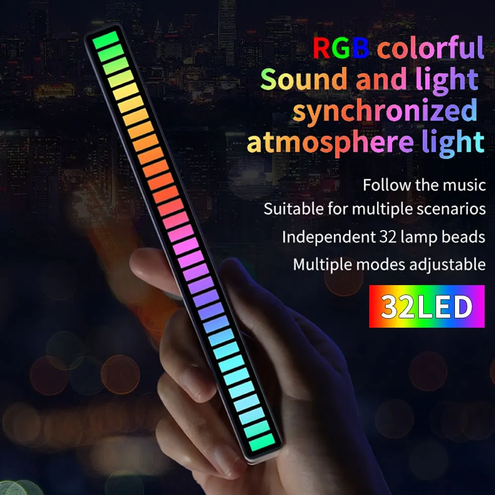 32LED Strip Lights RGB Music Sound APP Control Pickup Rhythm Ambient Lamp Atmosphere Night Lights For Home Party Decoration