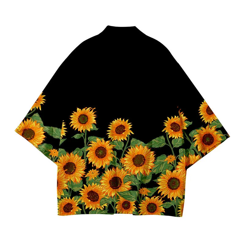 Sunflower Print Japanese Traditional Haori Women Men Harajuku Yukata Robe Fashion Kimono Cosplay Cardigan Shirt