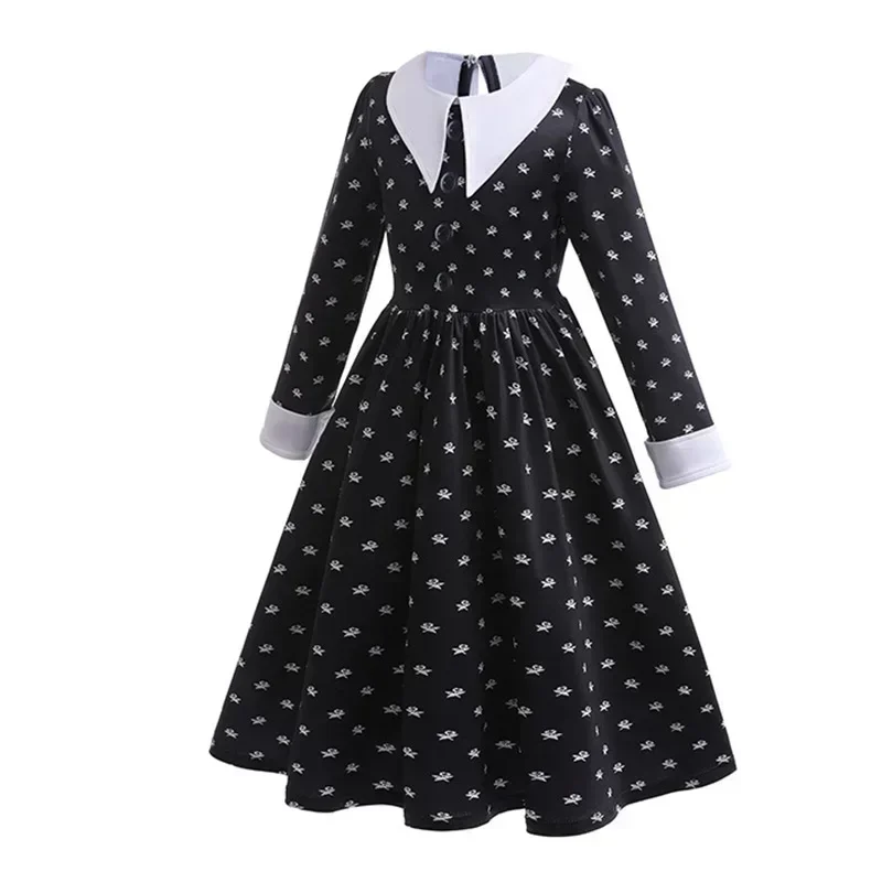 Wednesday Addams Girl Costume 2024 New Black Gothic Dress for Girls Halloween Disguise Cosplay Carnival Party Dresses 4-12 Years