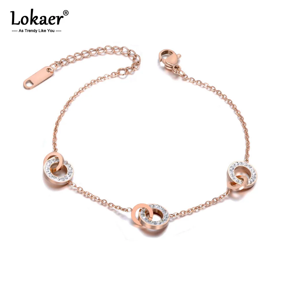 Lokaer Titanium Stainless Steel White Clay Circle Charm Bracelets For Women Girls Gold Plated Chain Link Bracelet Jewelry B19112