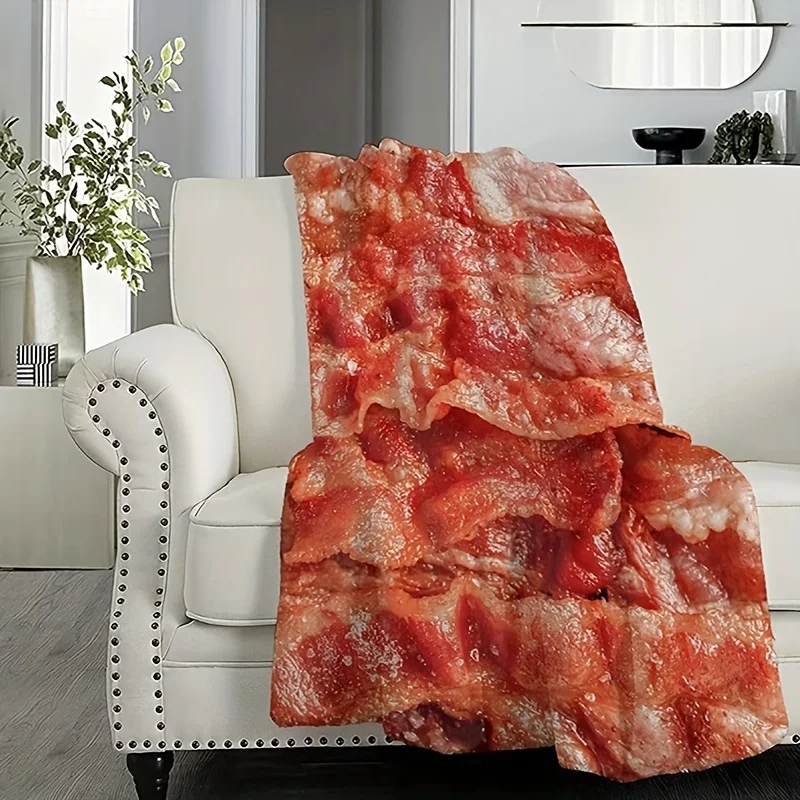 Soft and Warm Bacon Print Flannel Blanket for Couch, Sofa, Office, Bed, Camping, and Traveling Fun and Funny Food Throw Blanket