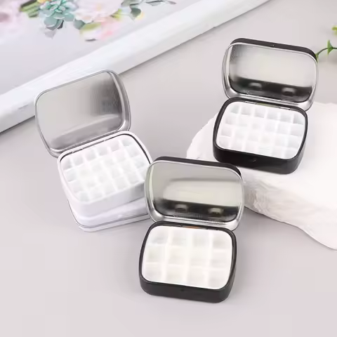 12/24 Grids Mini Watercolor Paint Palette Travel Painting Paint Tray Art Supplies Portable Empty Watercolor Tin Box