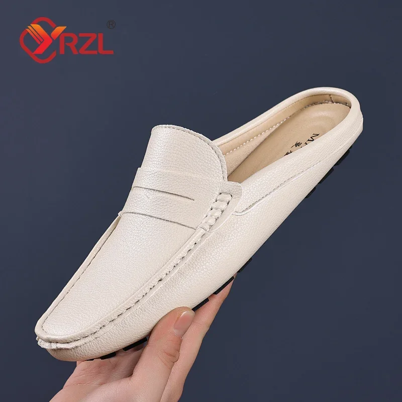 YRZL Loafers Men Casual Shoes Fashion Handmade Leather Driving Slippers Mens Moccasins Slip on Flats Male Outdoor Slippers