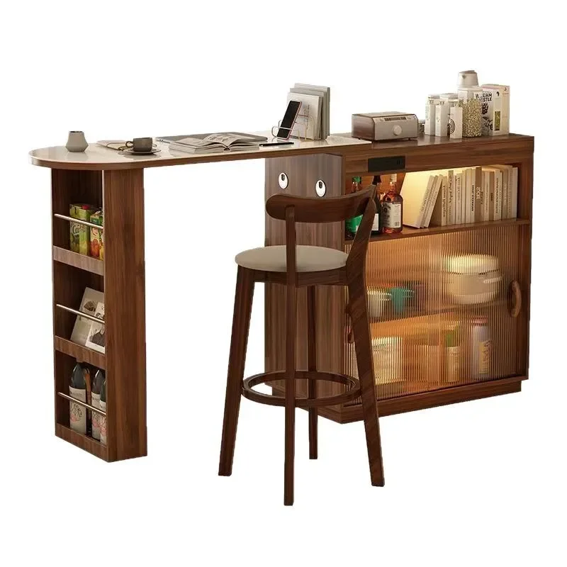 Household bar table retractable living room rock slab pattern dining partition integrated apartment platform storage cabinet