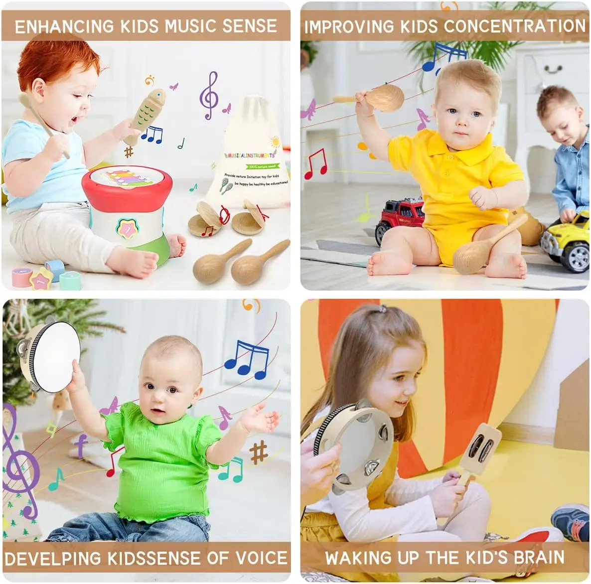 Instruments de musique en bois Montessori pour tout-petits, jouets pour bébés, instruments PerSCH, jouet xylophone, jouets musicaux pour enfants d'âge alth