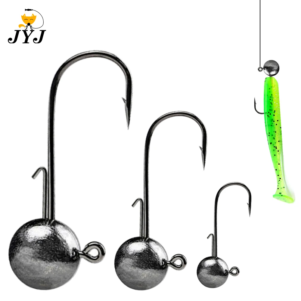 10pcs/lot 1g-20g All size NED head jigs hook Round Ball Jig Head Hook Weedless Long Shank Secondary hooks For Soft Worm Fishing