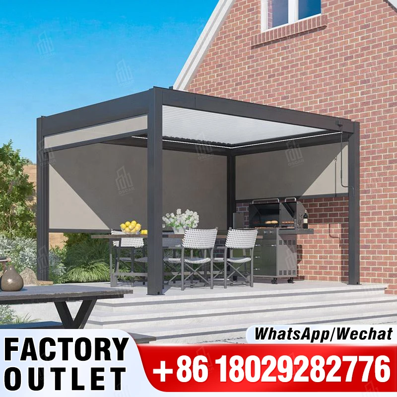 

Electric remote control switch louvered roof gazebo retractable aluminium pavilion pergola balcony roof awning