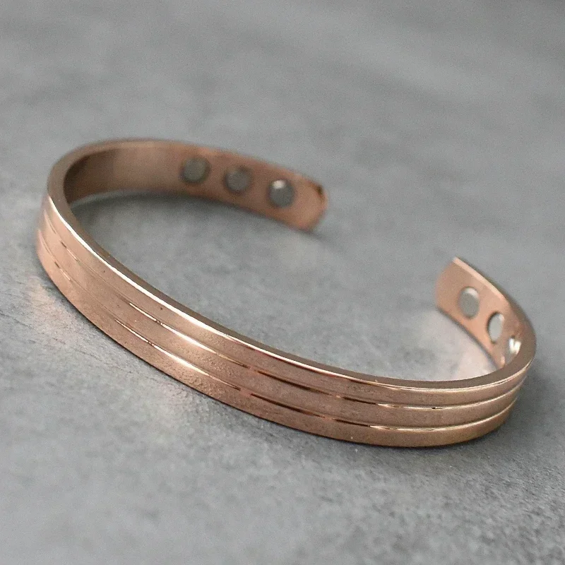 Copper Bracelets for Men Women Adjustable Cuff Stripe Magnetic Bangles Arthritis Health High Magnet Copper Jewelry