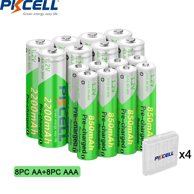 PKCELL 4PC 850mah AAA akumulator i 4PC AA 2200MAH 3A 1.2V Ni-MH precharged baterie z uchwytem na baterie AA/AAA