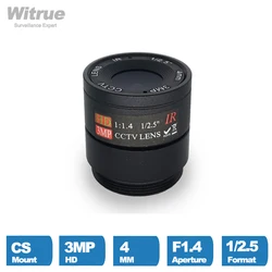 Witrue Monture CS Lentille CCTV HD 3 Mégapixels 4MM F1.4 1/2.5 