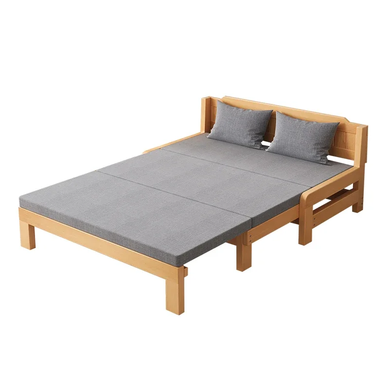 Beech solid wood sofa bed dual-purpose small apartment single study push-pull bed living room