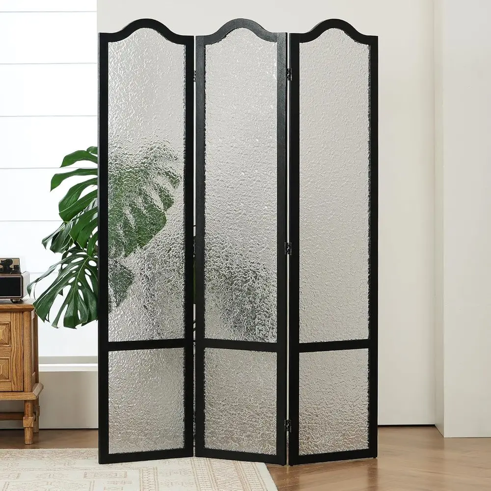 Black 3-Panel Acrylic Room Divider, 67 High x 47.2 Wide - Privacy Screen for Home, Office, and More