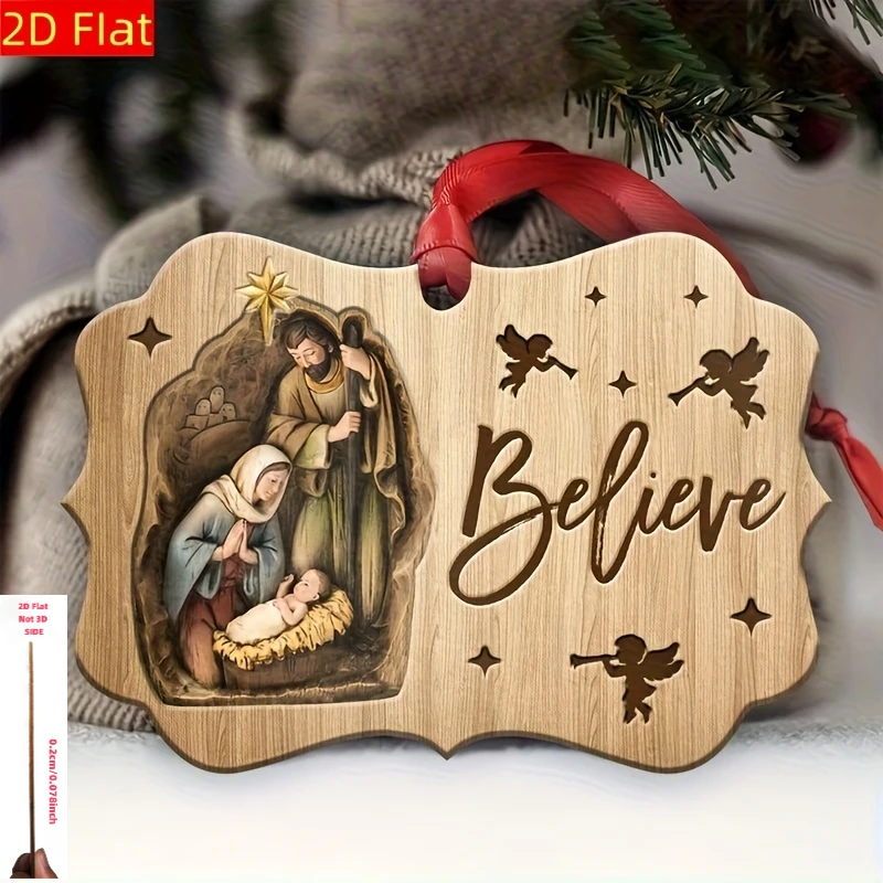 1 Stück 2D Holz Weihnachten Jesus Geburt Ornament Weihnachten Krippe Baum Anhänger Rustikale Bauernhaus DIY Dekoration Flache Kunst