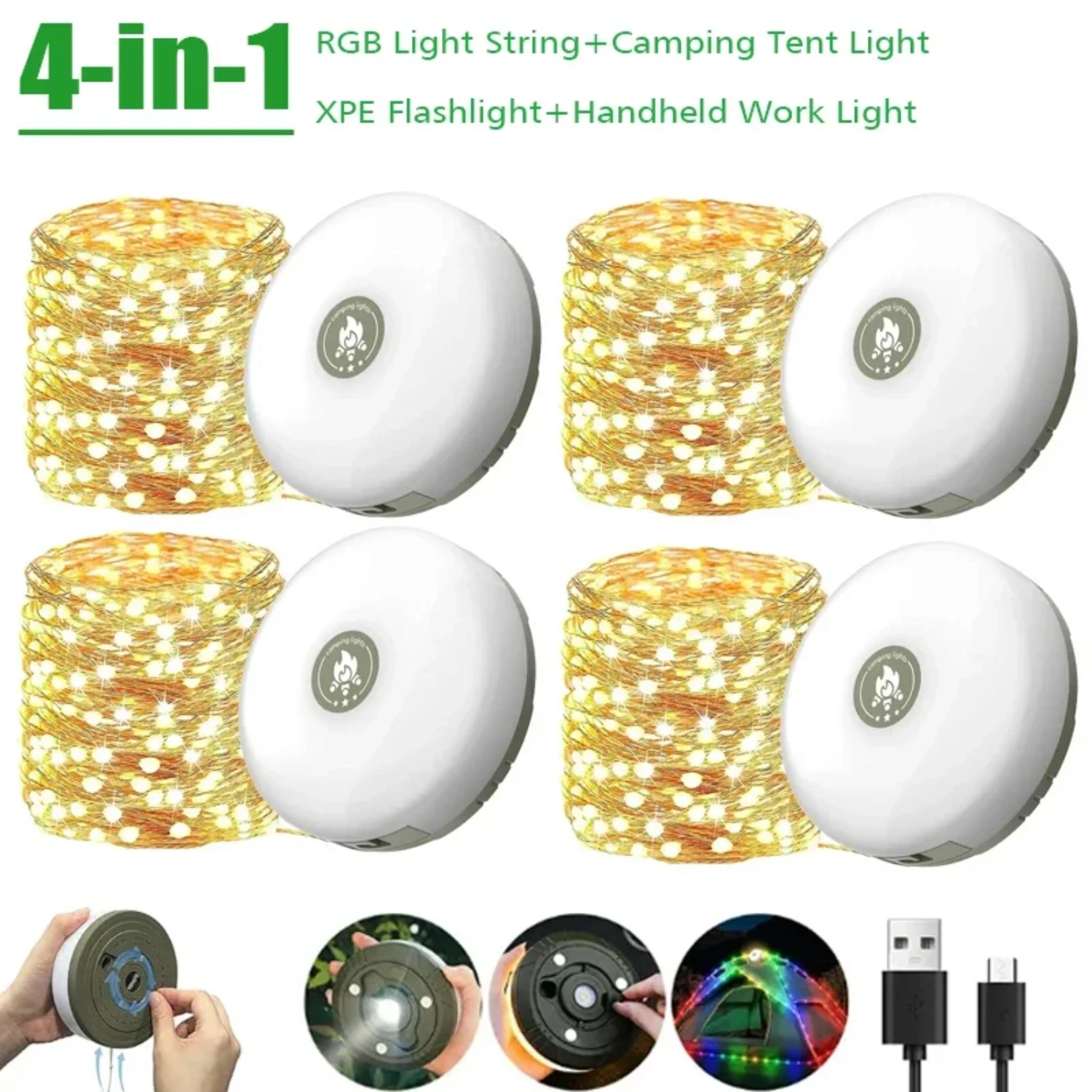 

New Camping Lamp Strip Atmosphere 10M Length Waterproof Recyclable Light Belt Outdoor Garden Decoration Lamp Tent Room