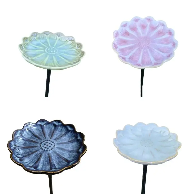 Garden Water Display Set with 4 Ceramic Flower Bowl Stakes Outdoors Bees D2RD