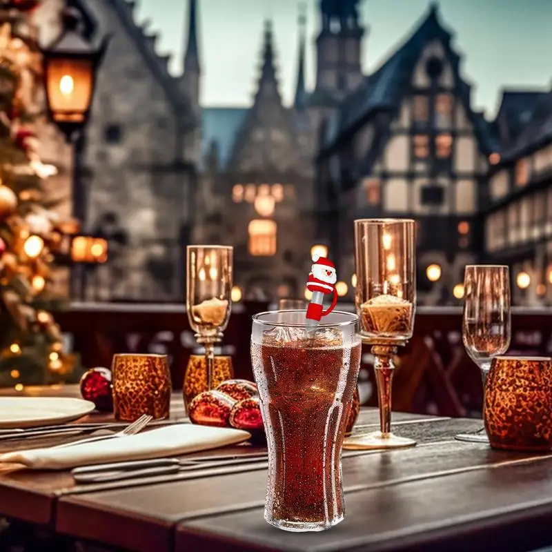 Kerststro Hoes Siliconen Stro Tips Drinkstofkapjes Kerst-Thema Schattige Stro Tips Topper Voor Strodecoraties