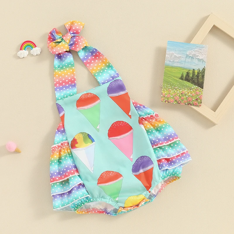 

Tregren 3-18Months Infant Baby Girls Halter Romper Sleeveless Square Neck Ice Cream Print Jumpsuit Summer Clothes