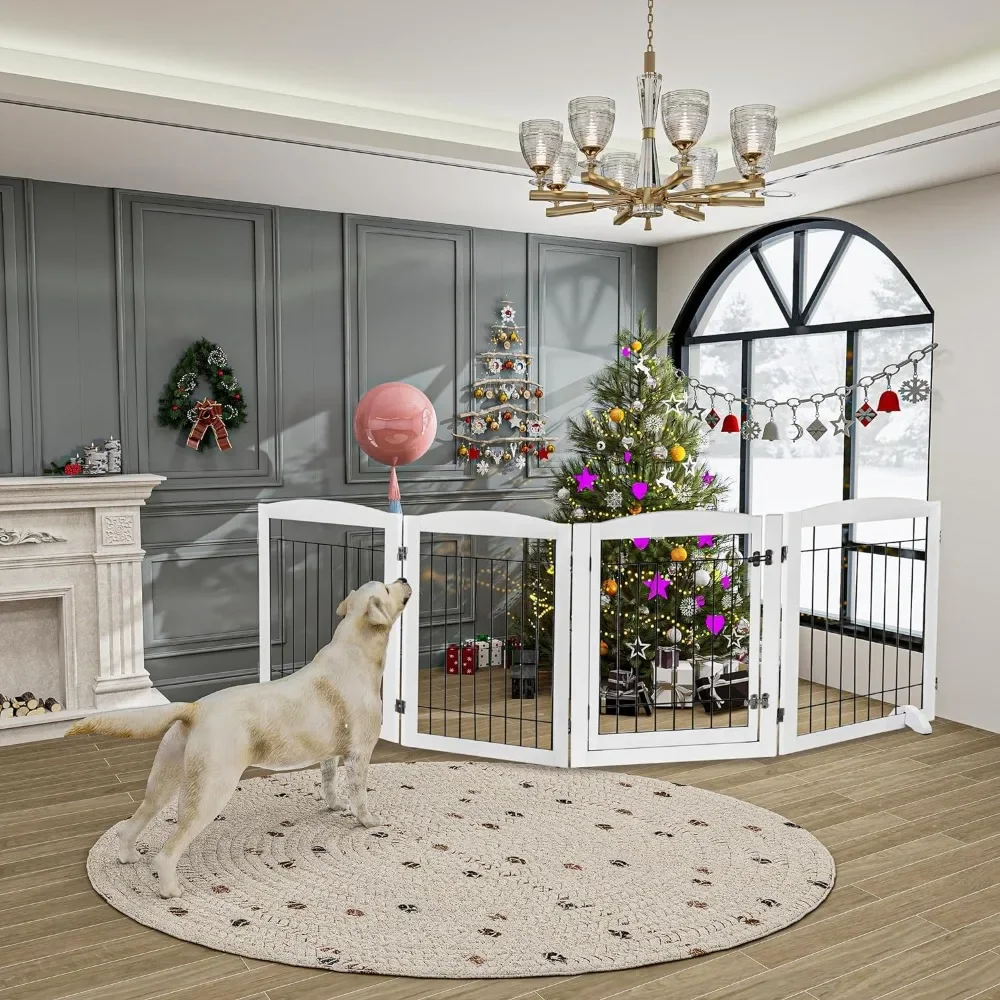 Pet Puppy Safety Dog Fence Stairs Freestanding Pet Gate With Door Foldable Wooden Indoor Dog Gate for House Accessories Supplies