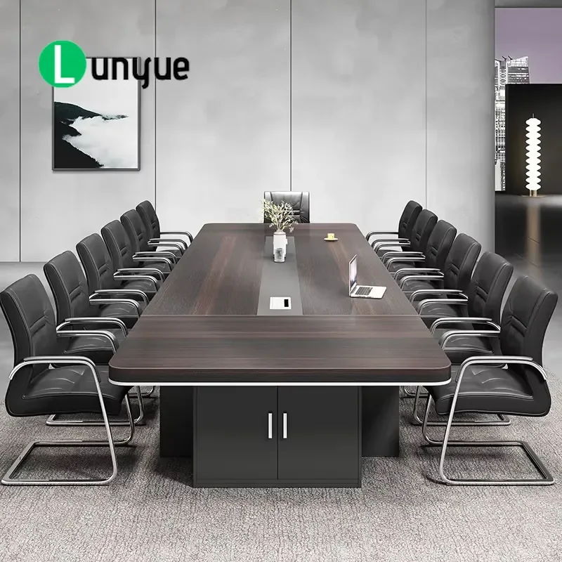 Modern Luxury Conference Table with Power Outlets Wood Grain Finish Large Meeting Desk for Office Boardroom Professional