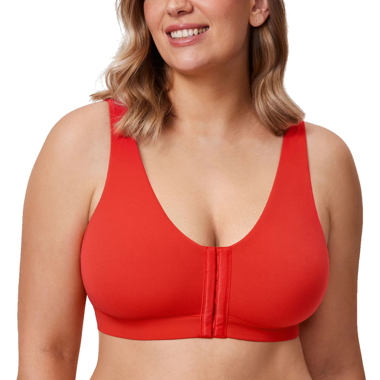 Women's Cozzifree Plus Size Front Closure Wireless Bras Full Coverage No Underwire Unlined Comfort Bra