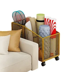 Removable Multi-layer Yoga Mat Storage Basket with Wheels Floor Standing Sports Fitness Equipment Organizer Rack