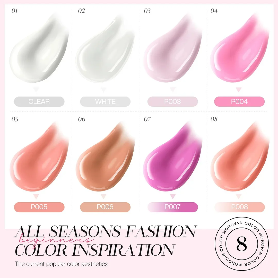 XR Nail Gel Set - 8 Couleurs Rose, Gel d'Extension d'Ongles Professionnel XR, Packs pour Débutants pour Extension d'Ongles, Art DIY