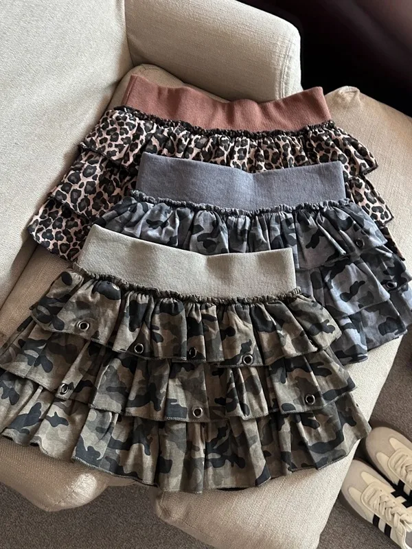 High Waist A-Line  Skirt Women's Summer Retro Leopard Print Anti-Light Cake Skirt Slimming Short Skirt American Style
