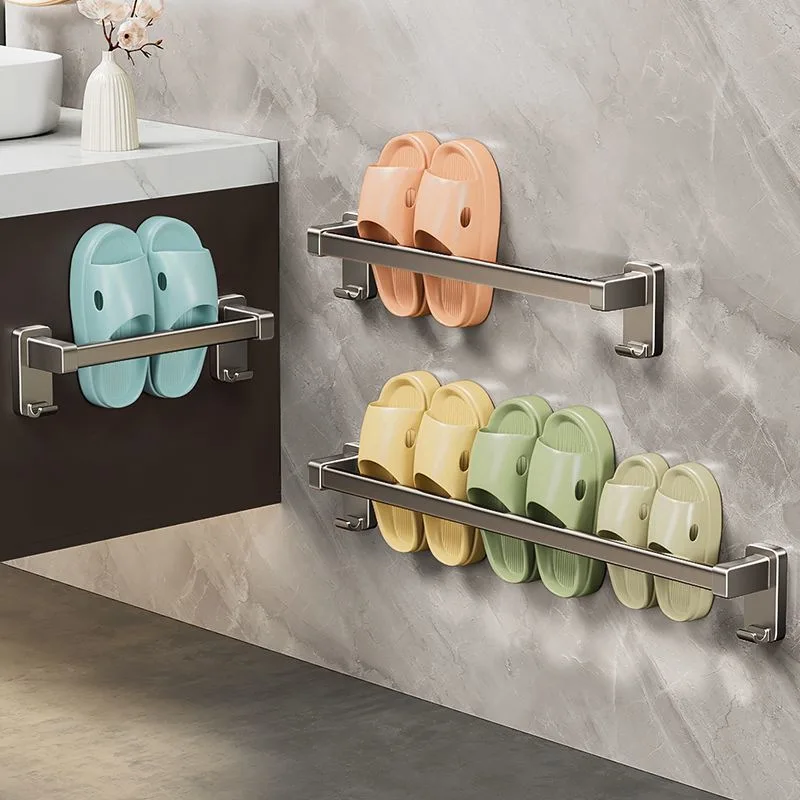 Gray Towel Rack Punch-free Wall-mounted Multi-layer Rod Storage Rack Bathroom Towel Bar Toilet Toilet Storage Rack