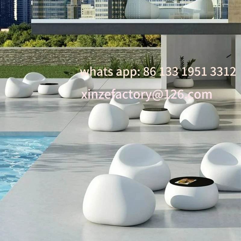 Ensemble de chaises de canapé et Table en fibre de verre personnalisable Y094, nouveauté, mode, sans soucis, pour l'extérieur ou l'intérieur, ensembles de chaises en forme de pierre