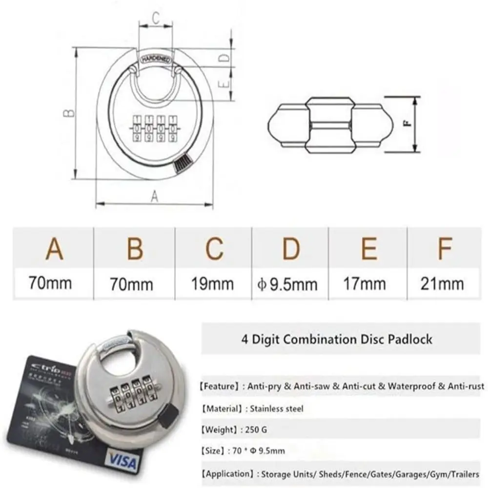 Anti Rust Stainless Steel Round Cake Lock Safety Combination Combination Lock Heavy Duty Metal Discus Padlock Sheds