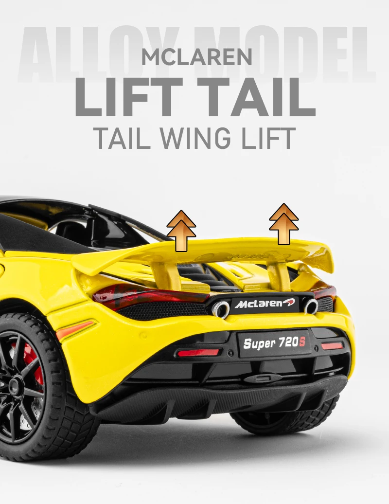 1/24 Scale 720S Racing Sports Car Alloy Model Toy Diecast Vehicle Metal Fast Furious Sound Light Collect Kid Birthday Gift Deco