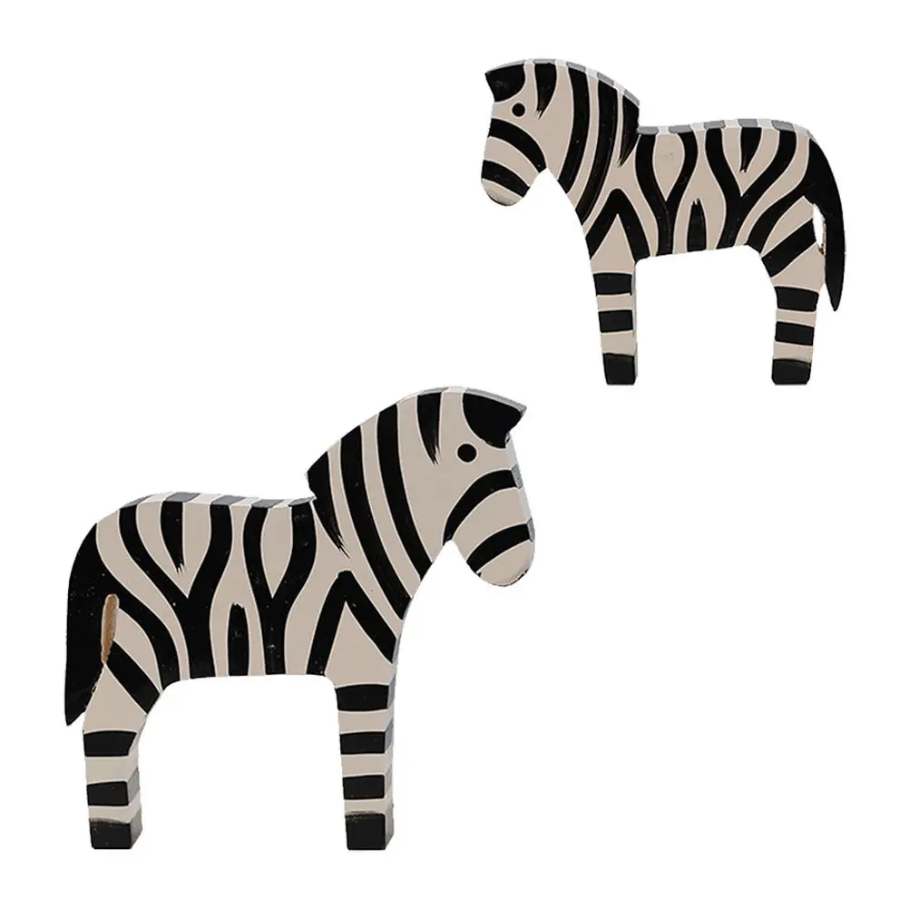 

2Pcs Wooden Zebra Decoration Fine Handicraft Animal Ornament for Desktop Nordic Style Wood Carving Animal Decor