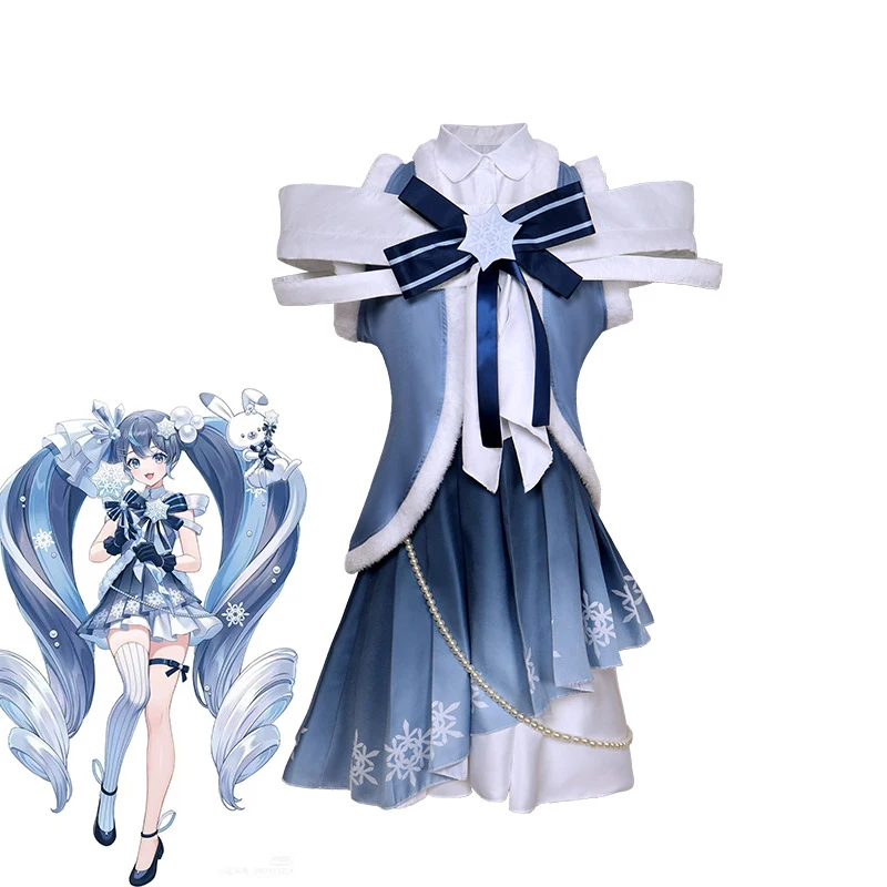 2025 Snow Miku Cosplay Costumes Blue And White Uniform Halloween Christmas Carnival Dressing For Women