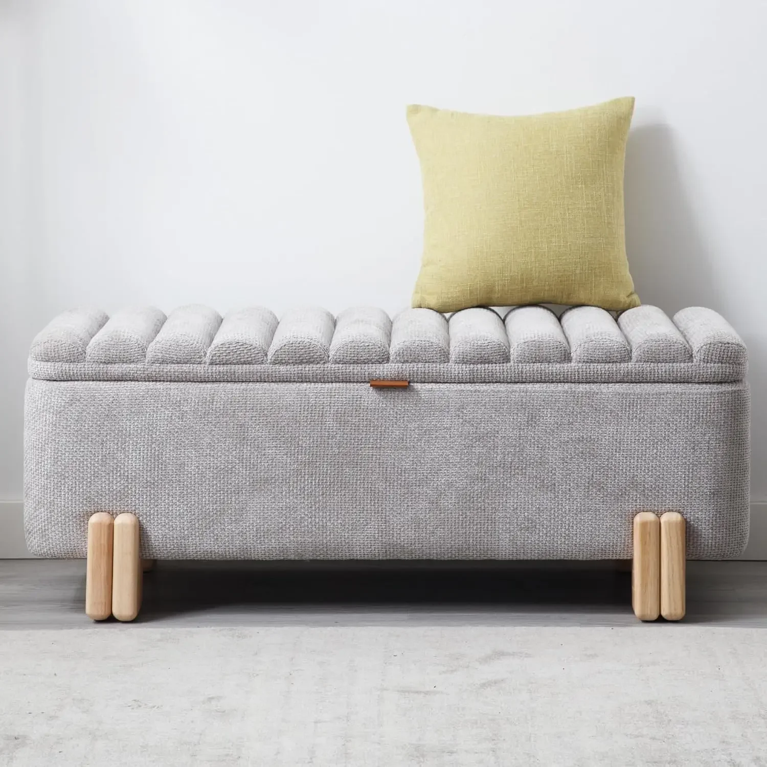 Wavy Ottoman Storage Bench Multi-Functional Narrow Entryway Bench Elegant End of Bed Bench with Storage and Safty Hinge