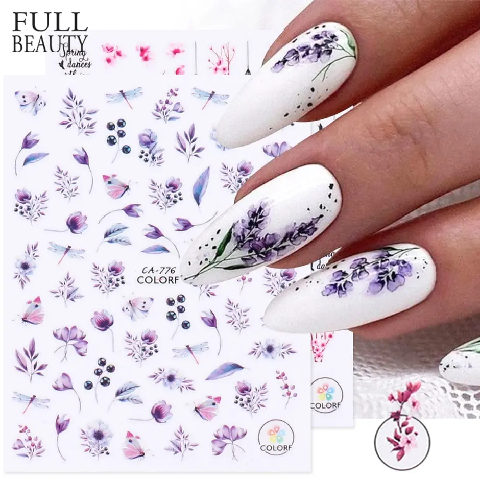 1Pc Spring 3D Nail Sticker And Water Decal Flower Leaf Cherry Blossoms Simple Floral DIY Slider For Manicuring Decorations Tips