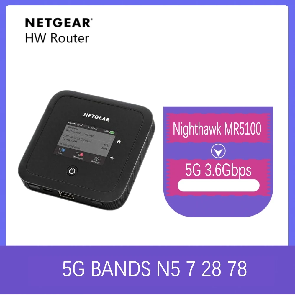 Netgear Nighthawk MR5100 M5 Mobile Hotspot 3.6Gbps mmWave Sub6 WiFi6 5g band n5 n7 n28 n78 98new