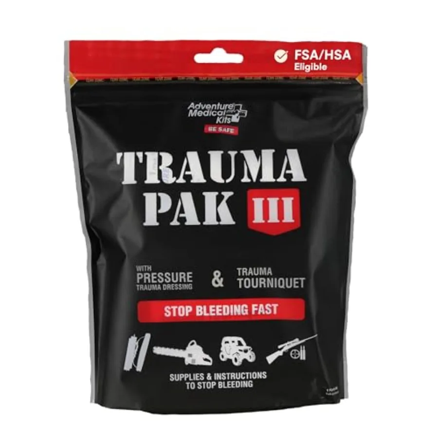 

Adventure Medical Kit Trauma Pak III - Compact Emergency Trauma Kit with Trauma Bandage Tourniquet Guide - Durable Red First Ai