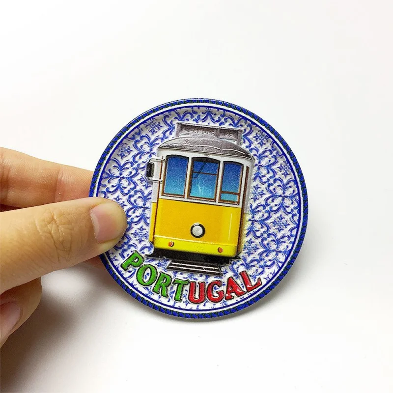

Portugal Lisbon Yellow Tram 3D Resin Fridge Magnet Blue White Tile Refrigerator Magnets Cute Home Decor Items Room Decoration