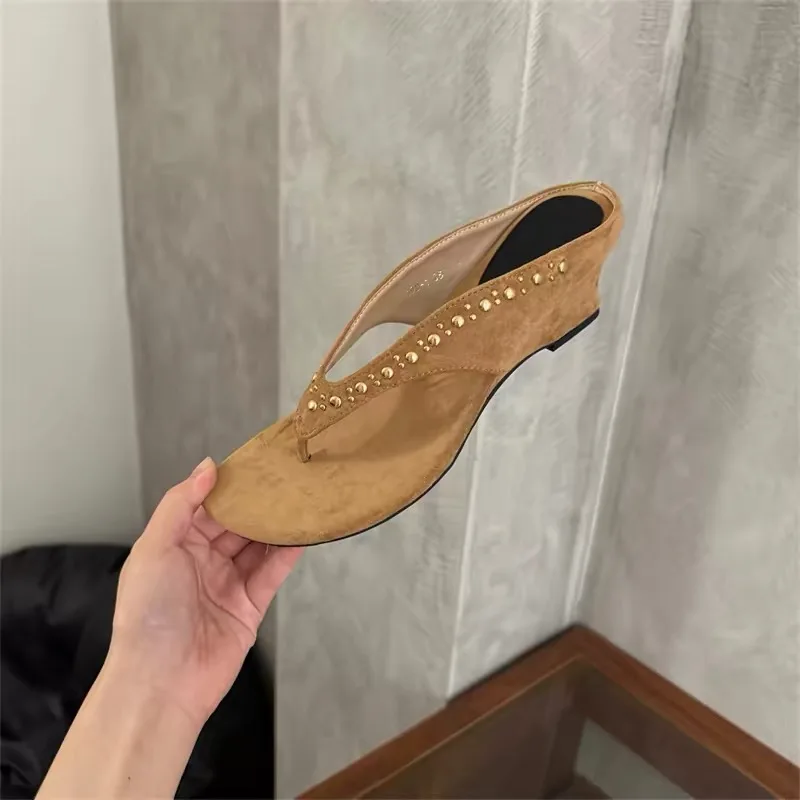 Women's New Studded Toe-Post Flip Flops, Comfortable and Stylish Wedge Sandals - view 5