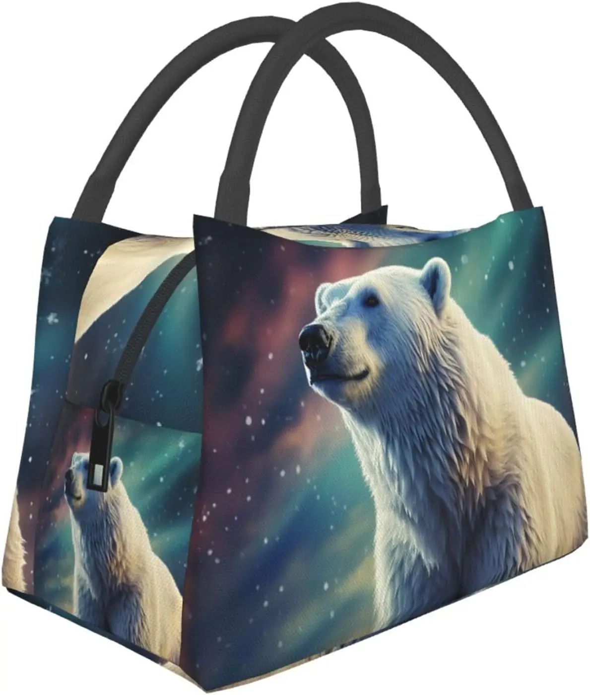 Northern Lights Polar Bear Lunch Bag for Women Men Insulated Lunch Box Reusable Lunch Tote Bags Leakproof Lunchbox