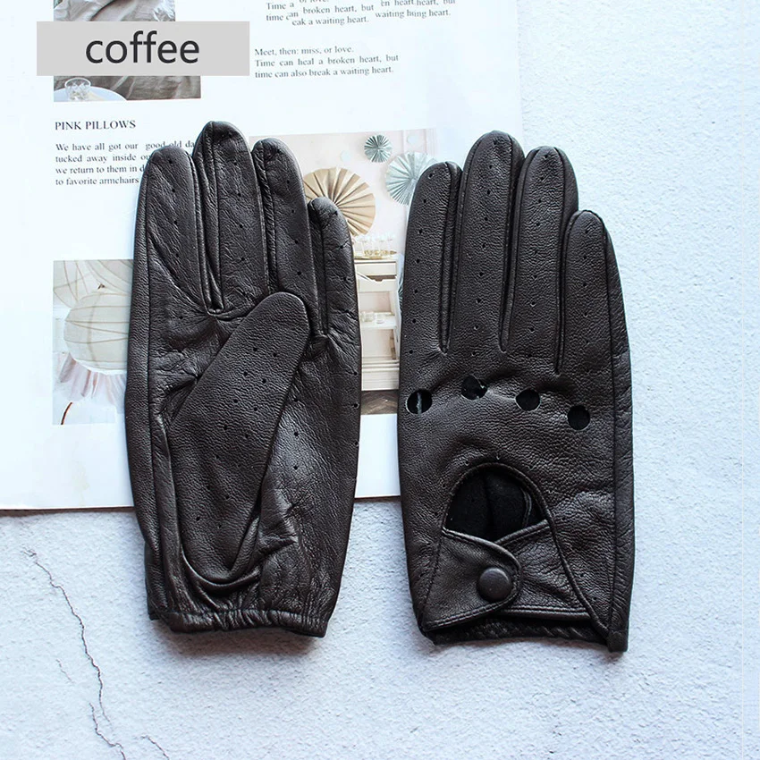 Women's Single-Layer Unlined Thin Driving Leather Gloves Hollow Style Outdoor Cycling Driver Gloves Free Shipping