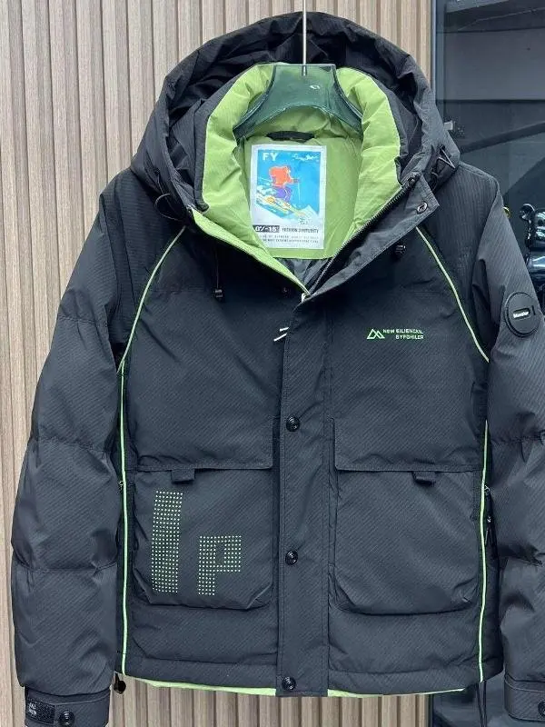 

Winter Men's down Jaet Hooded Multi-ket Workwear White Du down Jaet Casual Sle Ci Leisure Outerwear Coat