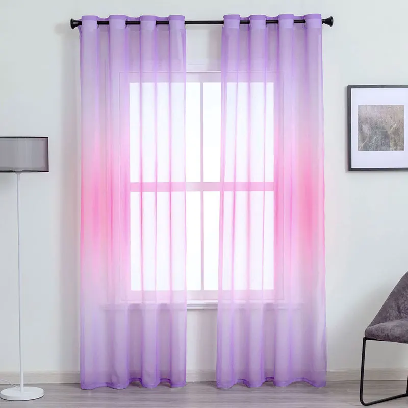 Modern Gradient Tulle Window Curtains For Living Room 3D Colorful Sheer Curtain For Bedroom Voile Sliding Kitchen Drape Decor