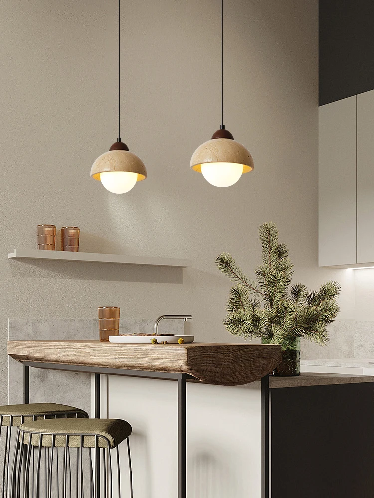 Imagem -02 - Estilo Minimalista Japonês Pendant Light Led Interior Noz Log Yellow Traverten Chandelier Salão Quarto Café Bar Luz de Suspensão