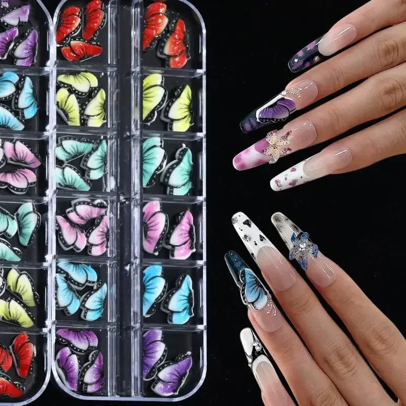 50 قطعة منحني نصف فراشة ملونة الراتنج لطيف مسمار سحر حجم خلط المجوهرات مسمار الفن زينة أدوات مانيكير اكسسوارات