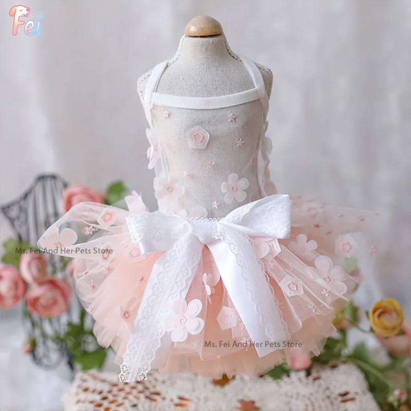 

Flower Summer Dress For Small Medium Dog Lace Chiffon Party Birthday Wedding Dress Cute Clothes Puppy Pet Skirt Costumes