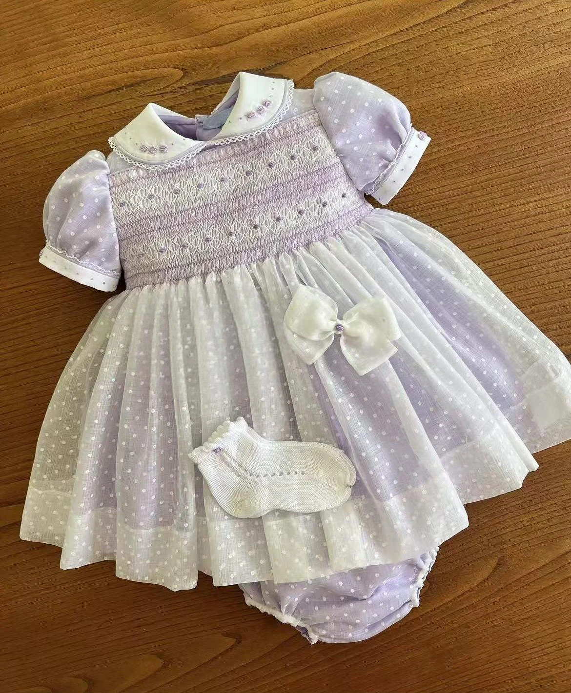 0-12Y Baby Girl Summer Light Purple Handmade Embroidery Smocked Dress for Birthday Photography Holiday Eid A264 image 2