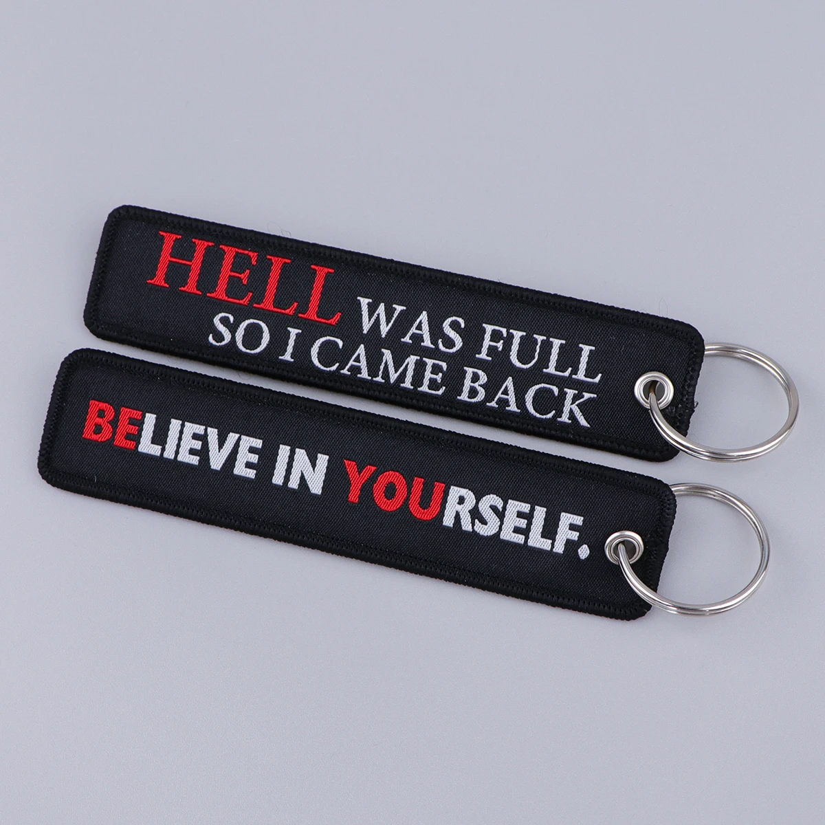 BELIEVE IN YOURSELF Embroidery Key Fobs Inspirational Quotes Key Tags Keychain For Women Key Holder Chaveiro Jewelry Gifts